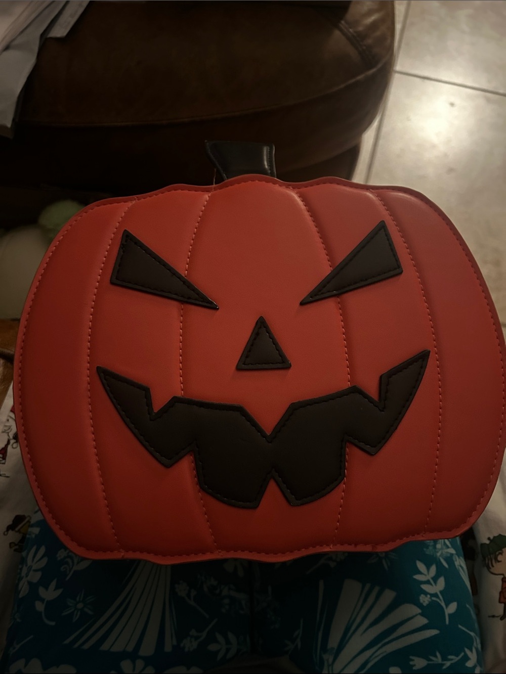 Source Unknown Orange Pumpkin Crossbody Bag with Black Face